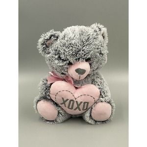 Excite USA 10” Gray Teddy Bear Plush Holding Pink XOXO Heart Stuffed Animal Toy